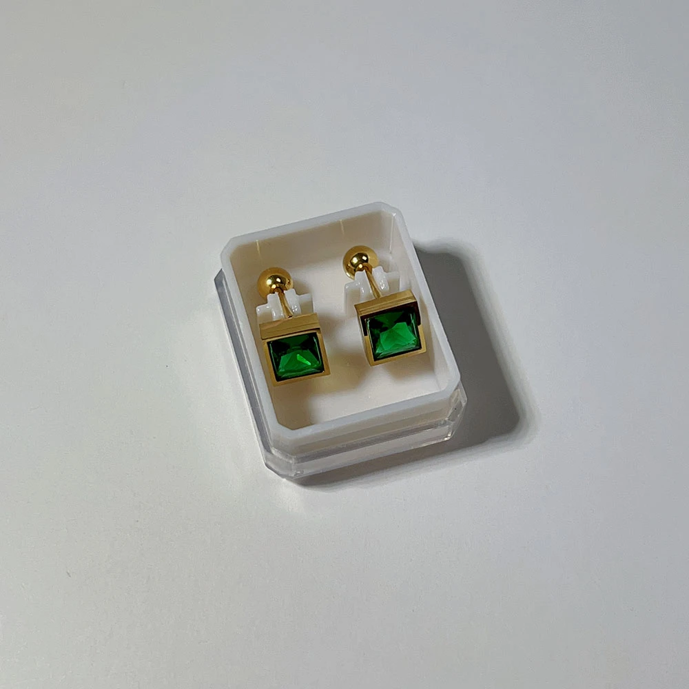 Boucle d'oreille acier inoxydable or finition cristal green