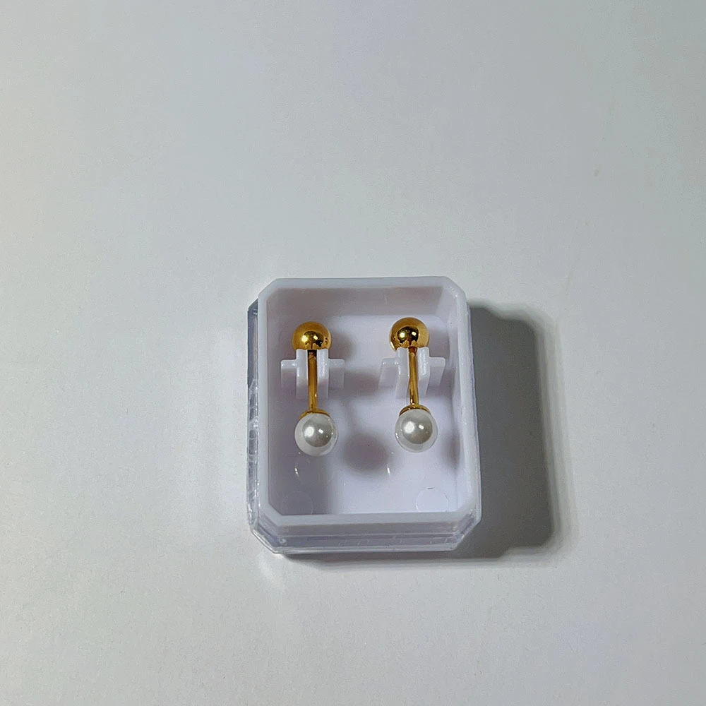 Piercing acier inoxydable perle blanche or