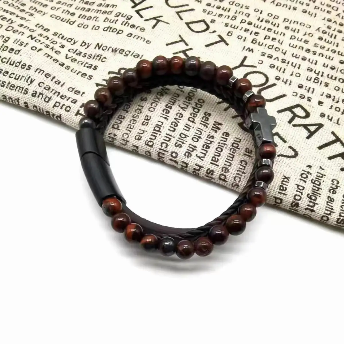 Bracelet cuir brown perle